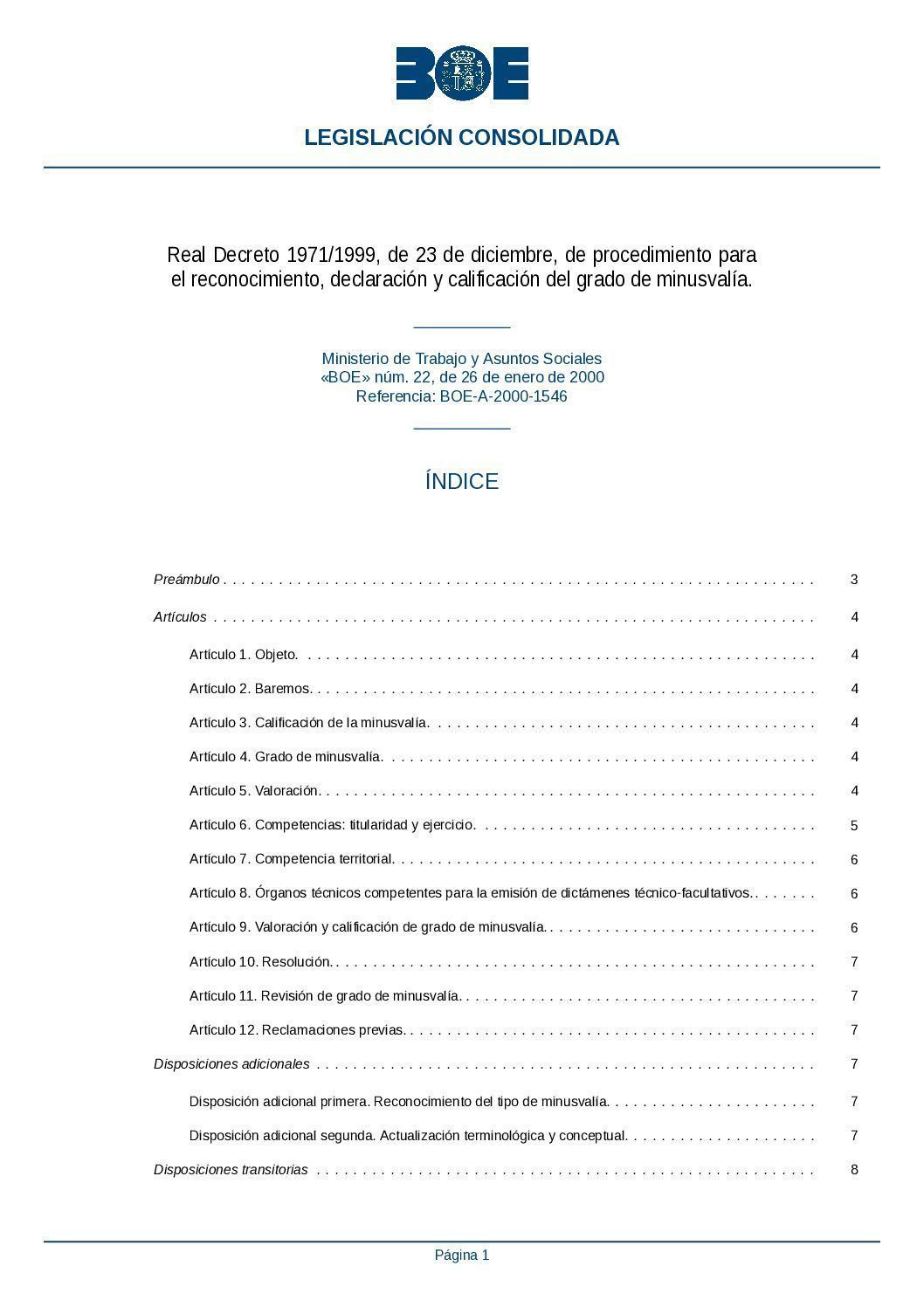 REAL DECRETO LEY 1971/99 by Gobierno de España