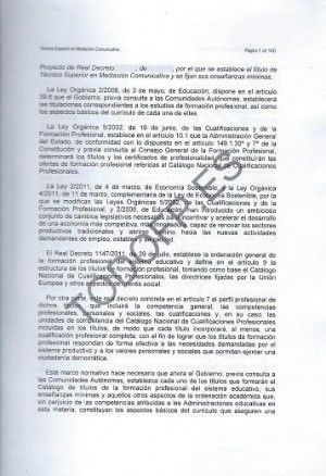 TÉCNICO SUPERIOR EN MEDIACIÓN COMUNICATIVA (PROYECTO DE LEY) by Gobierno de España